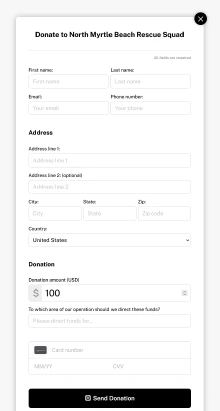Donation form, Square web payments API integration.
