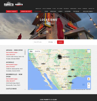 Locations page Parry's Pizza